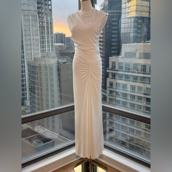 🆕 SIMKHAI 🧿 NWOT Acacia Draped Ruched Jersey Midi Dress, Ivory - Sz S - Picture 11 of 15
